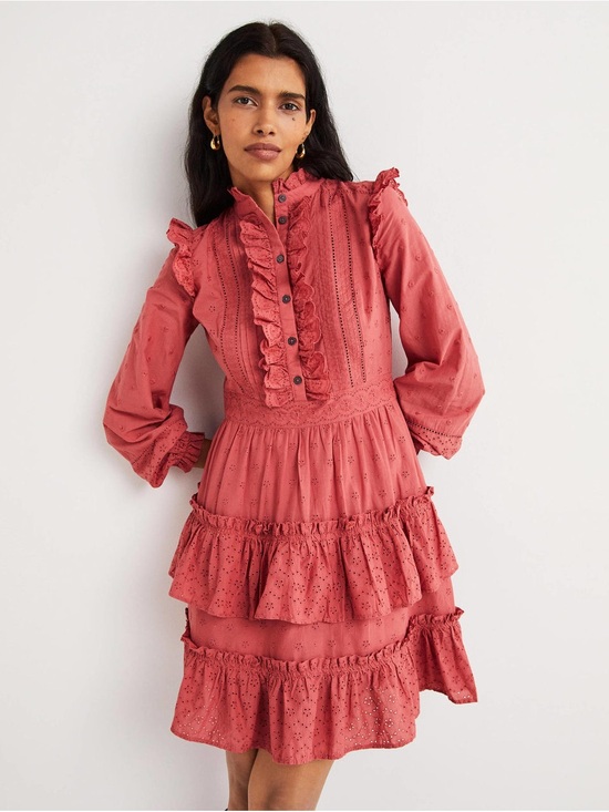 Boden Dresses & Skirts - Boden Mixed Broderie Shirt Dress Dusty Red Pink Size 4